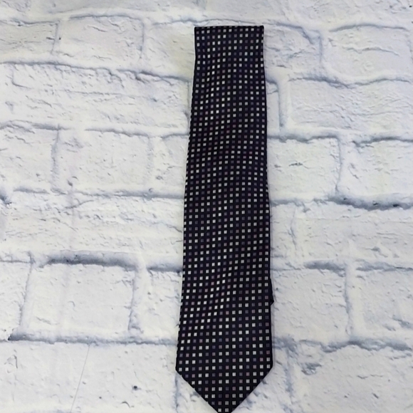 George Tie Necktie Black Purple Silver Geometric Design - Picture 3 of 6